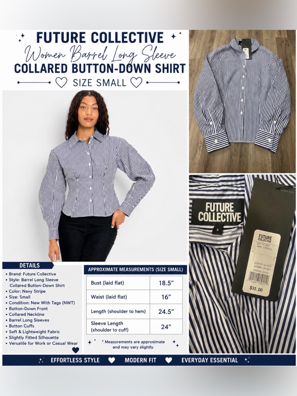 Future Collective Women’s Barrel Long Sleeve Collared Button-Down Shirt NWT Sz S